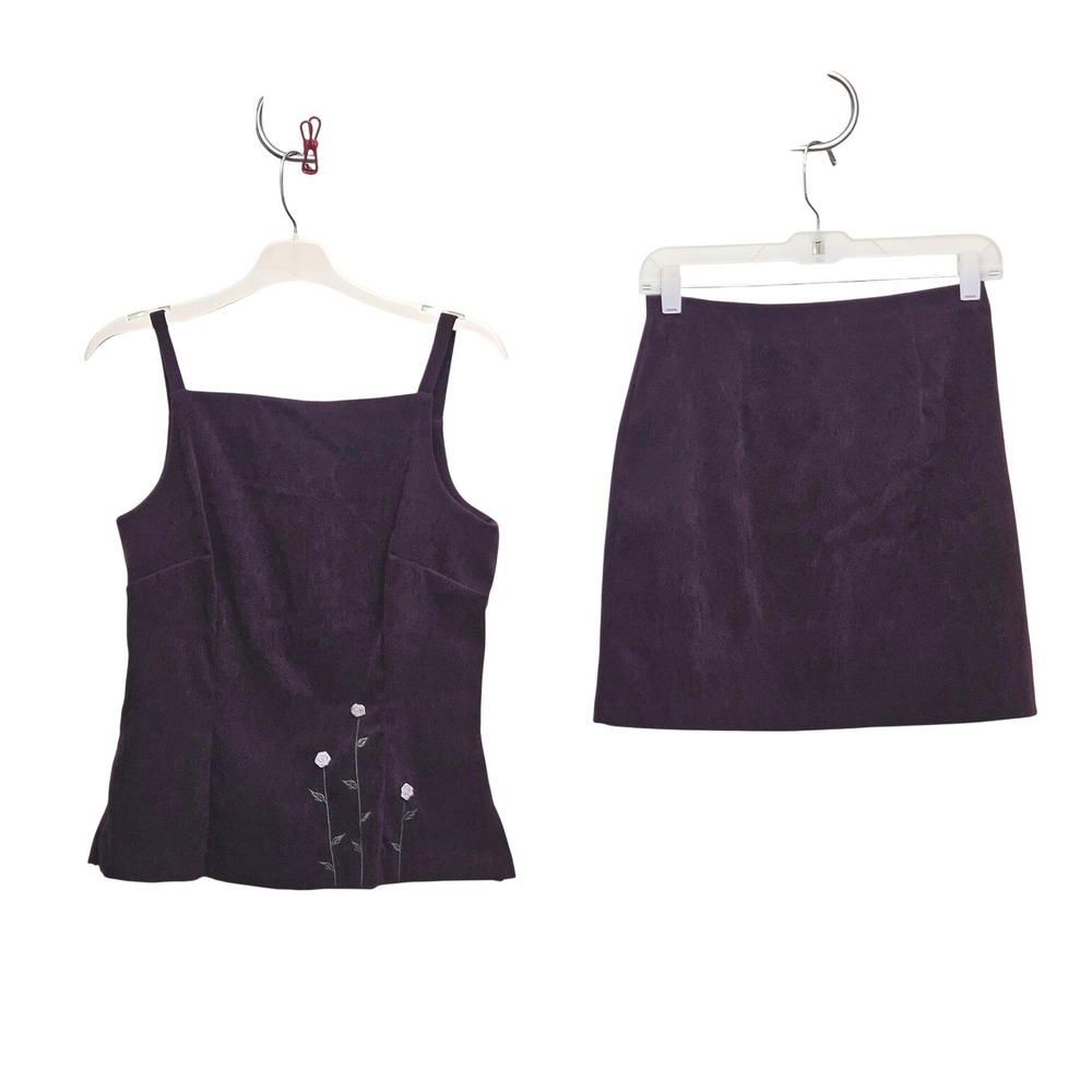 All That Jazz 2 Piece Skirt Set Womens 9/10 Purple Floral Vintage 90s Fairy Y2K